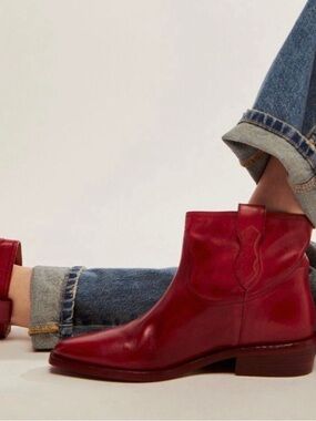 Free People Red Leather Ankle Booties